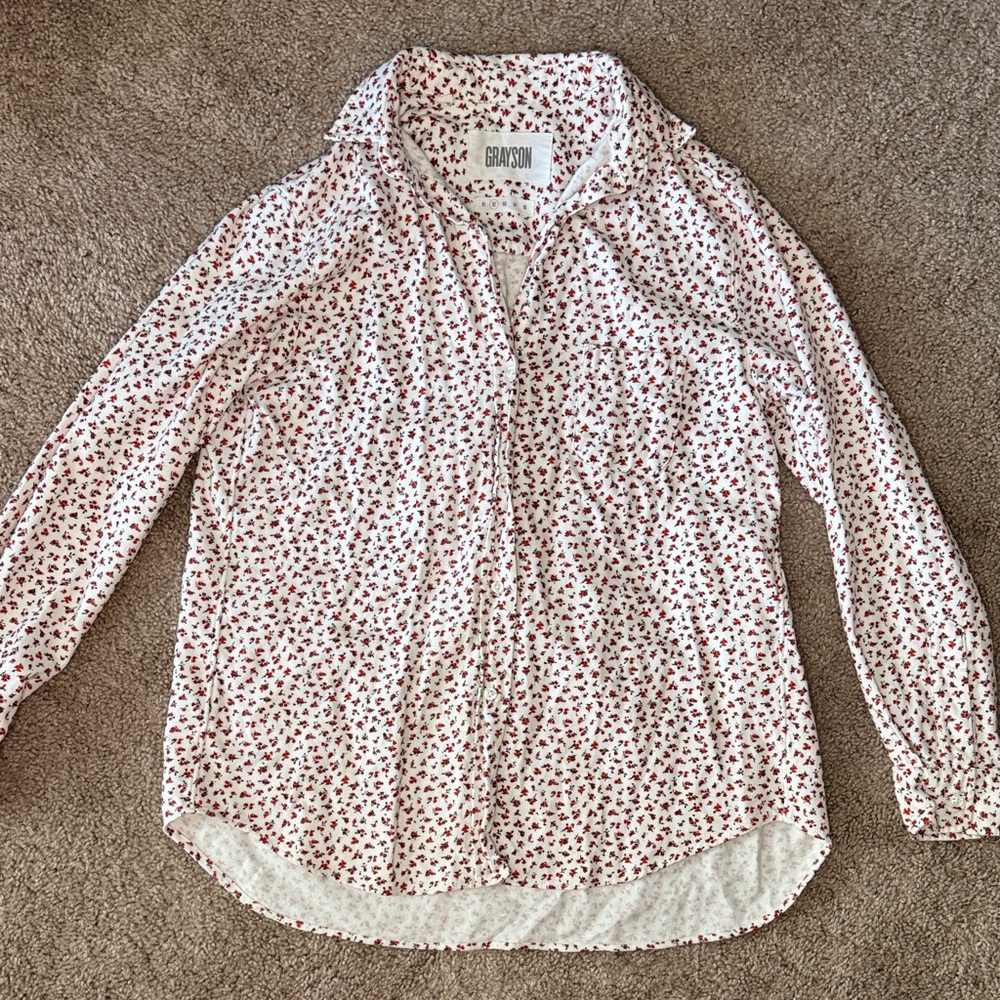 Grayson Women's Button Down Shirt - White and Red Floral